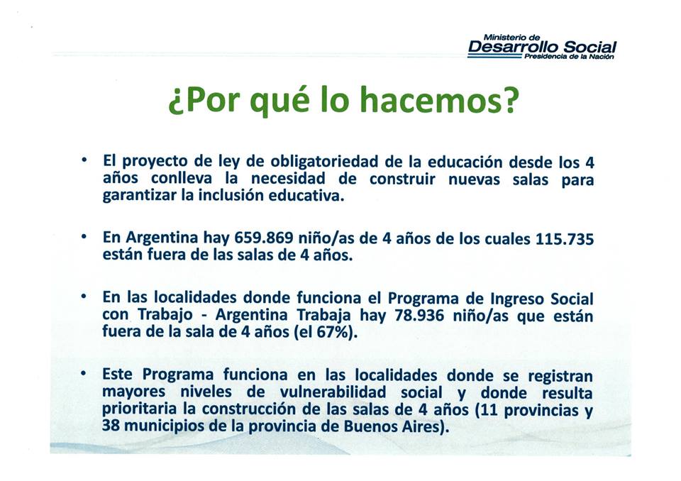 15.000 cooperativistas de Argentina Trabaja se capacitarán y construirán 500 salas de 4 años. El Estado invertirá $ 292.500.000.