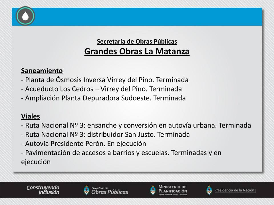 Grandes obras realizadas con inversión del Gobierno Nacional en La Matanza, Provincia de Buenos Aires.