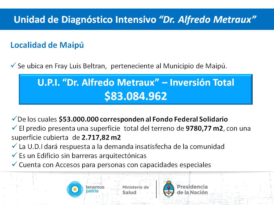 Inauguración Unidad de Diagnostico Intensivo en Maipú, Mendoza.