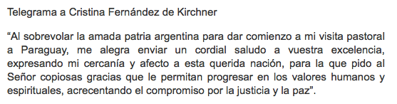 Y telegrama del Papa a CFK... 