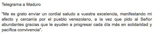 Telegrama que envió a Nicolás Maduro... 