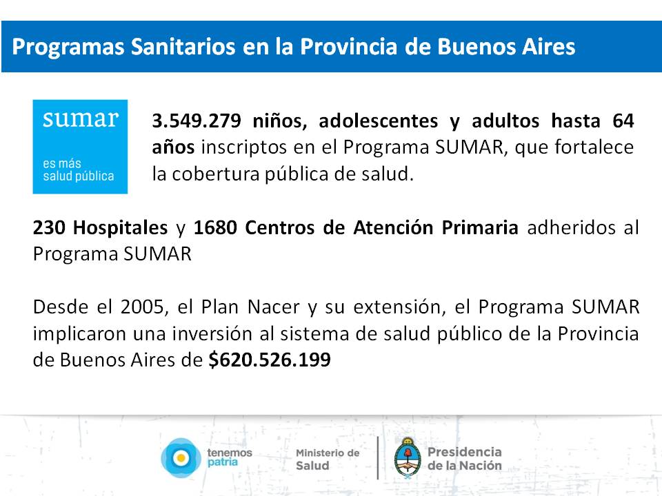 Programas Sanitarios en la Provincia de Buenos Aires.